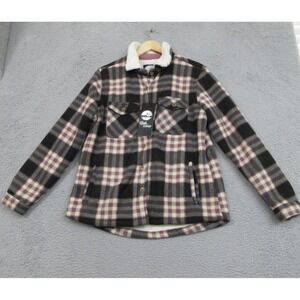 Black Sheep Jacket Womens Medium Black Cream Plaid Sherpa Lined Shacket LFJ506